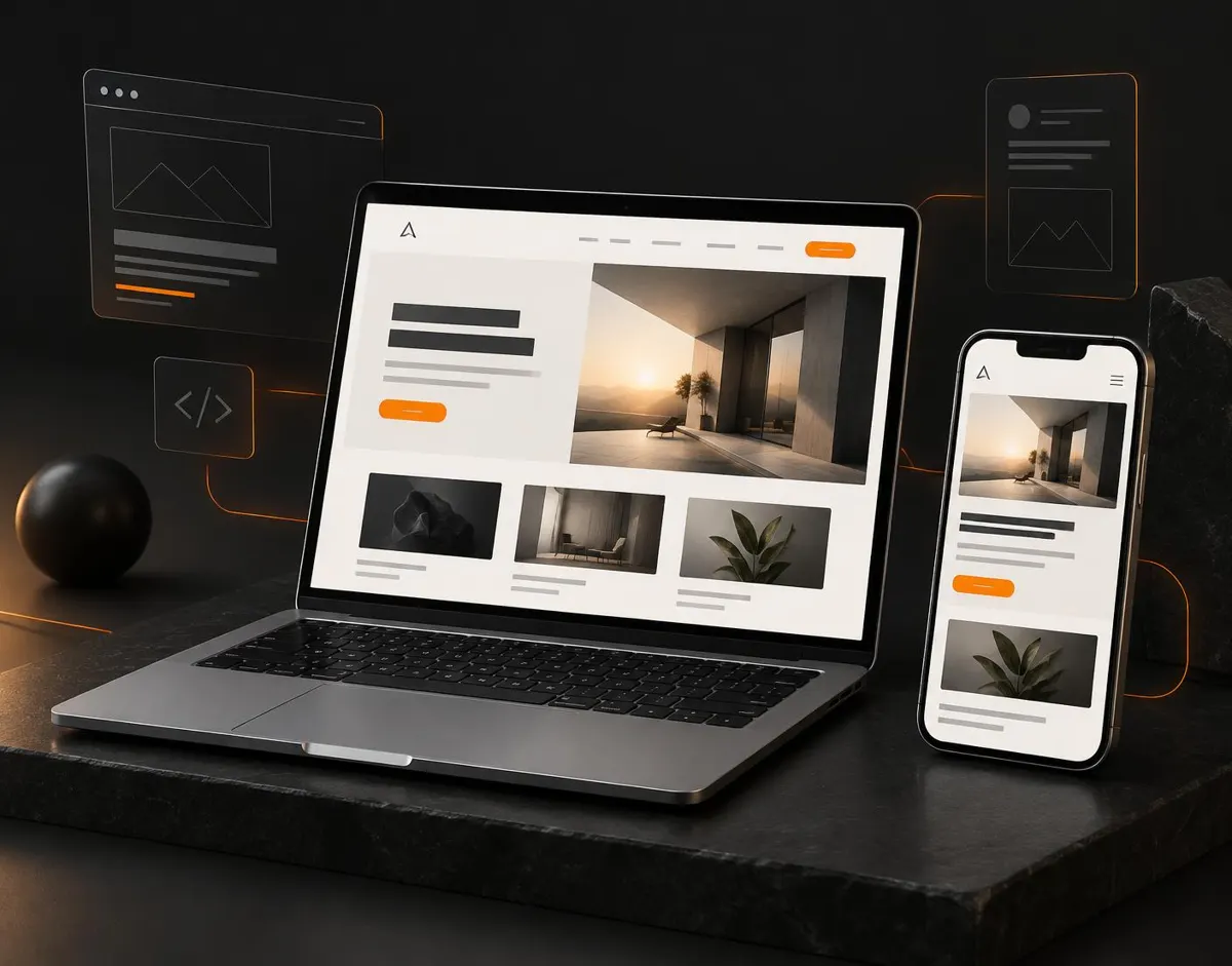 Composition d'un site web affiché sur un ordinateur portable et sur un smartphone